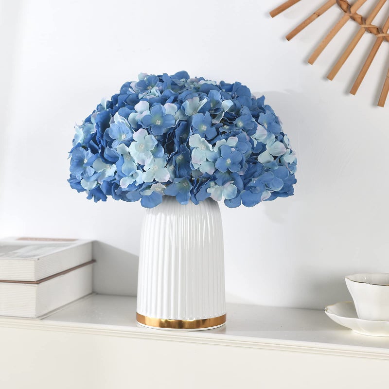 LUSHIDI Silk Hydrangea Heads with Stems Artificial Flowers Heads for Home Wedding Decor Pack of 10 (Sky Blue) - Image 2